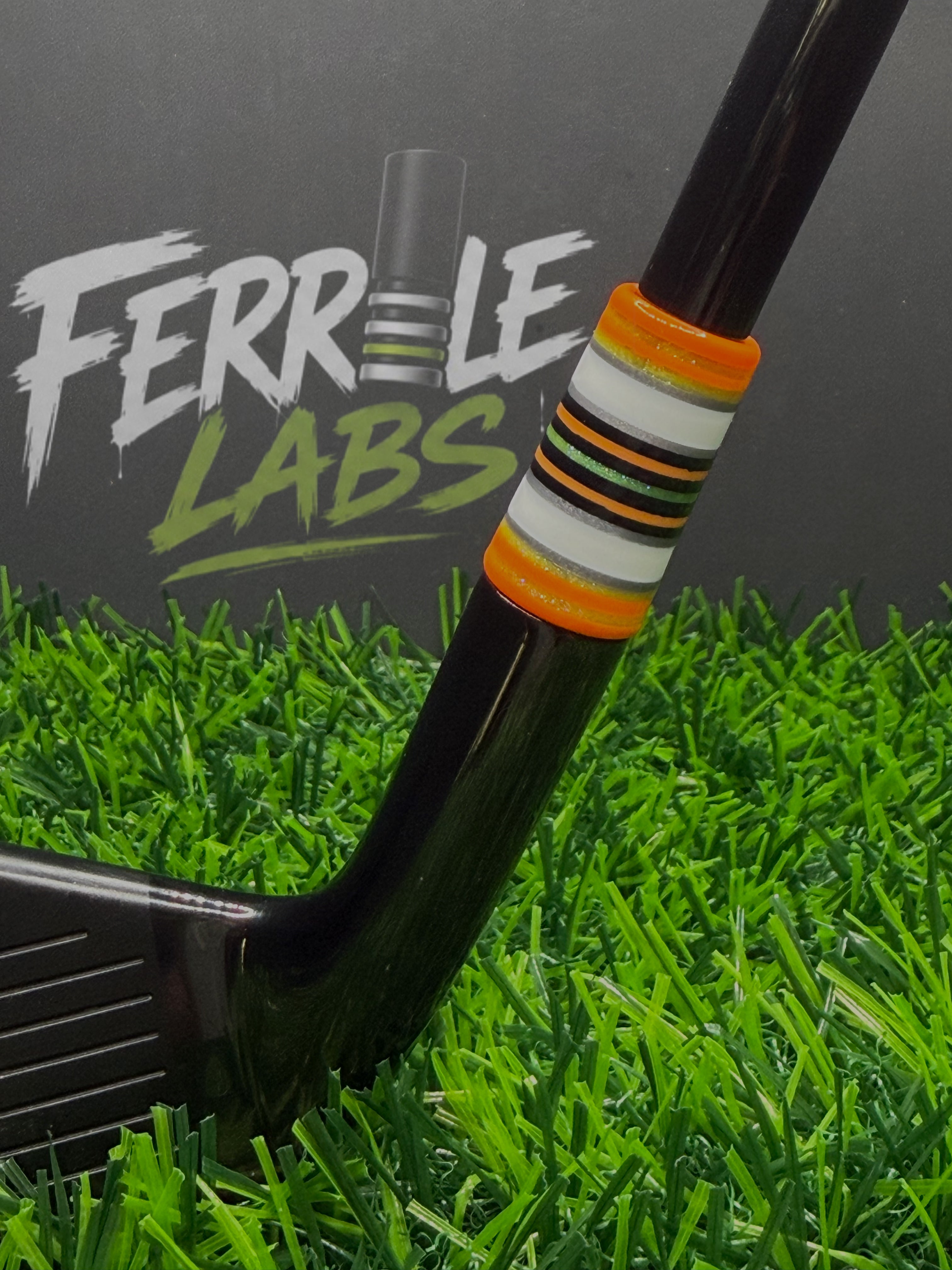 Retro Racer custom golf ferrule, orange white black green