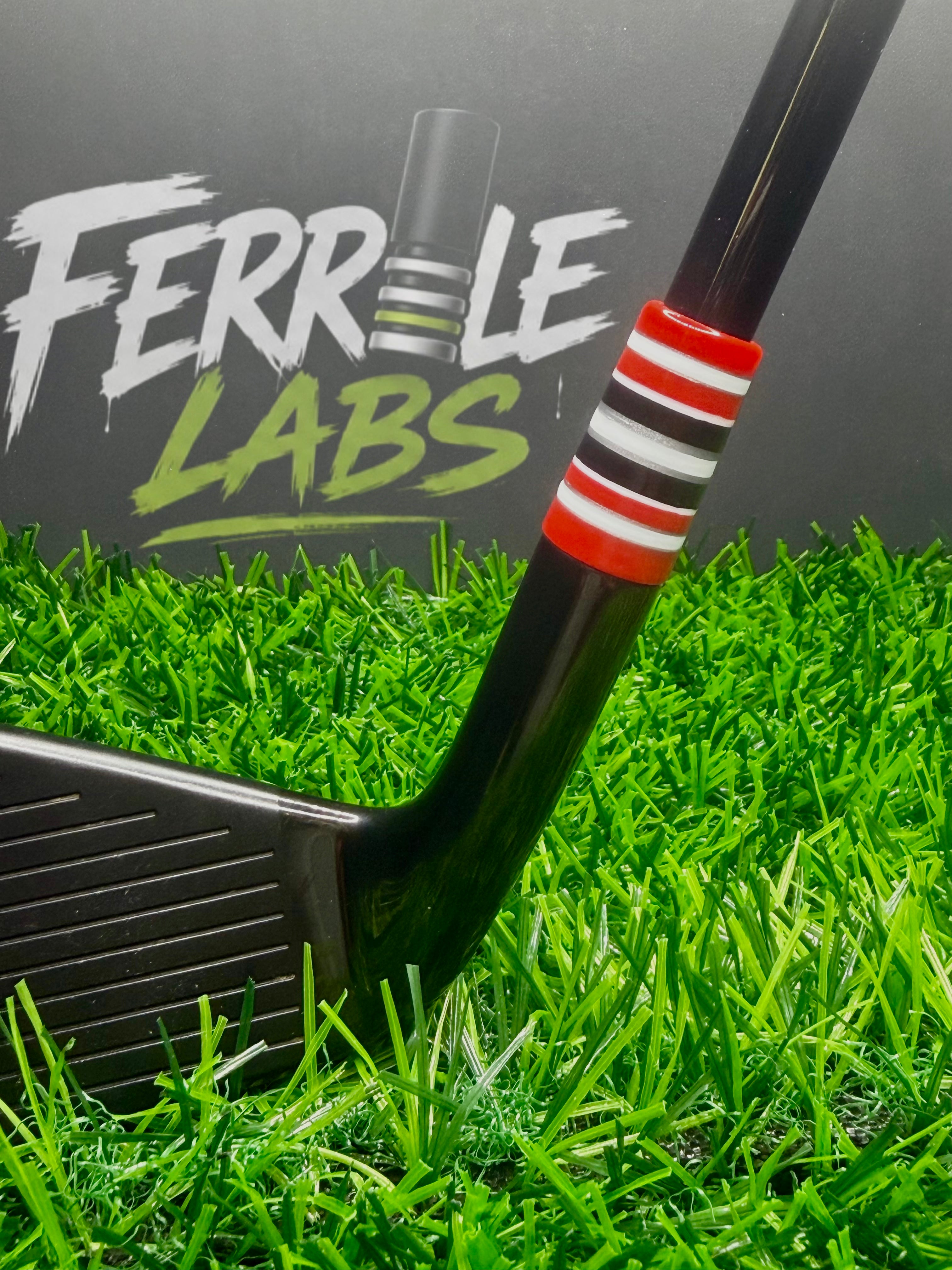 Fire in the Hole custom golf ferrule, red white black