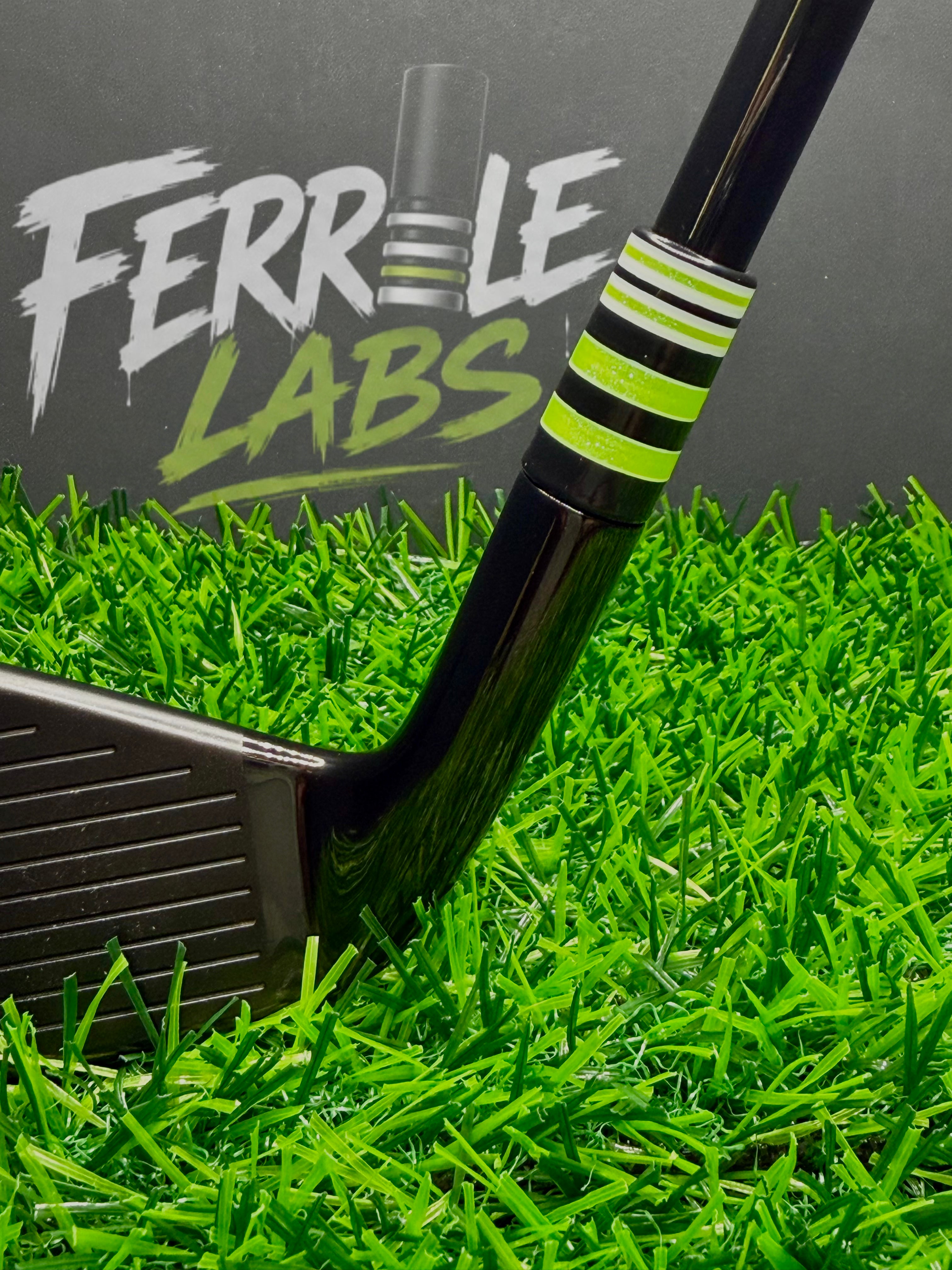 Power Putt custom golf ferrule, black lime green white silver