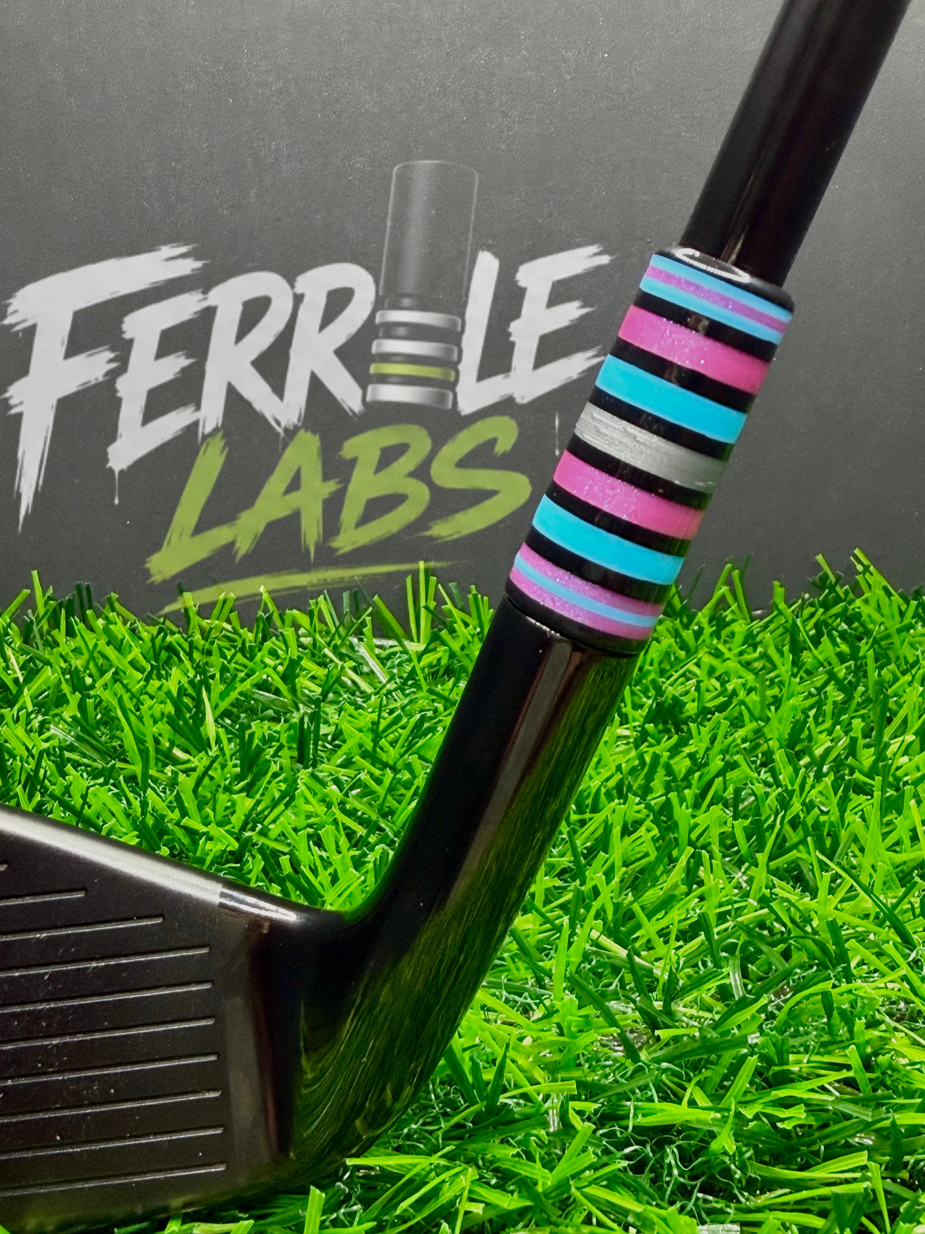 Cosmic Stardust custom golf ferrule, black pink blue silver