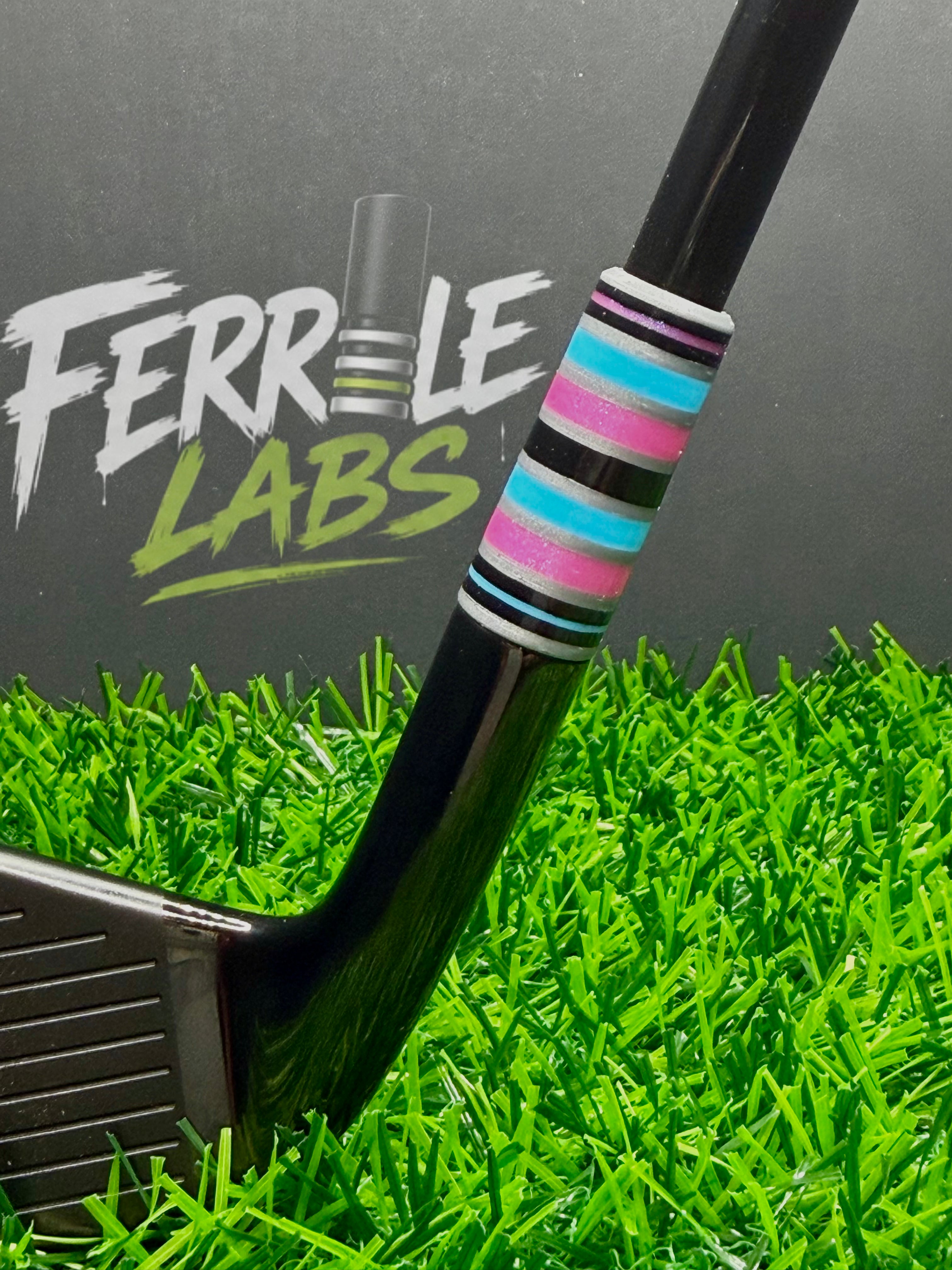 Dreamscape custom golf ferrule, blue pink silver black